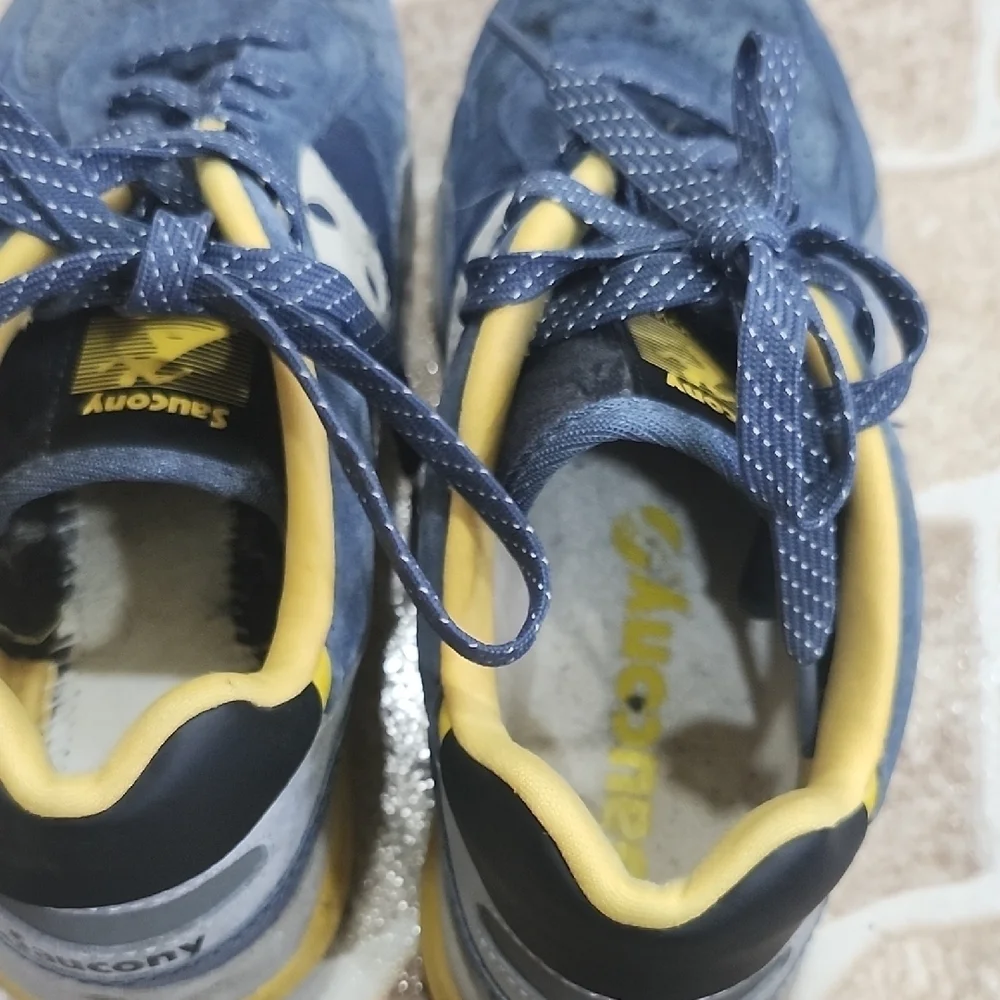 Saucony Blue and Yellow Sneakers Small stains of ink on both tennis in front